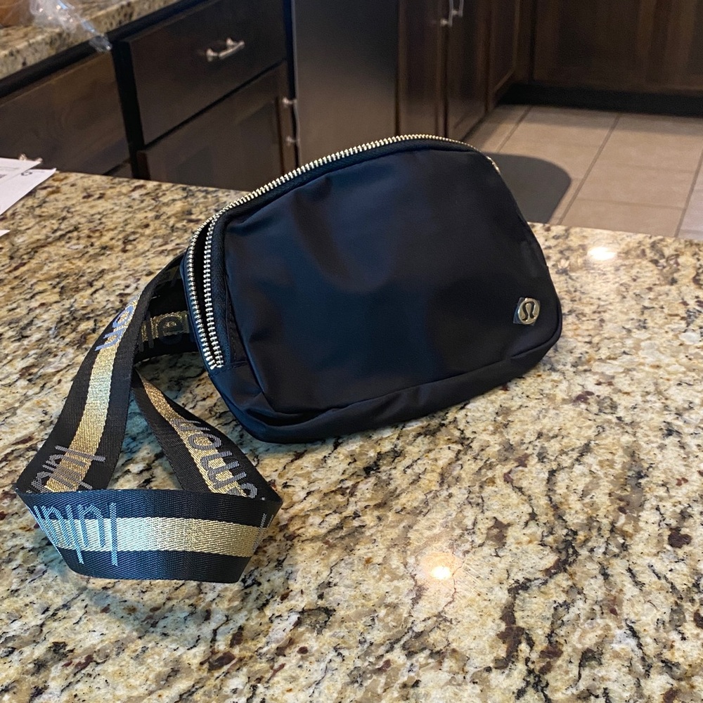 lululemon athletica Black Belt Bag with Gold Accents